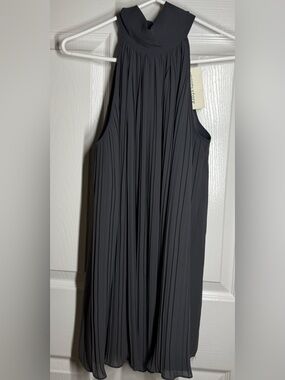 The Pants Store High-Neck Pleated Halter Mini Dress -Charcoal NWT